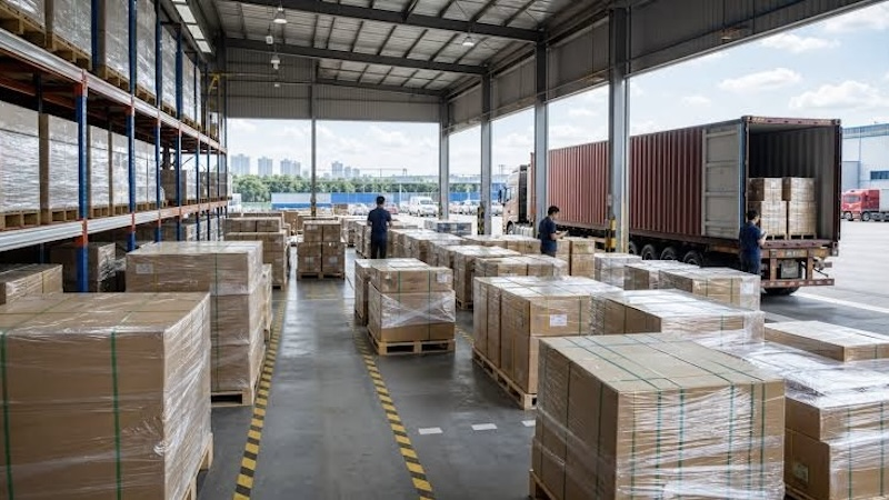 Palletised goods ready for supplier collection and consolidation