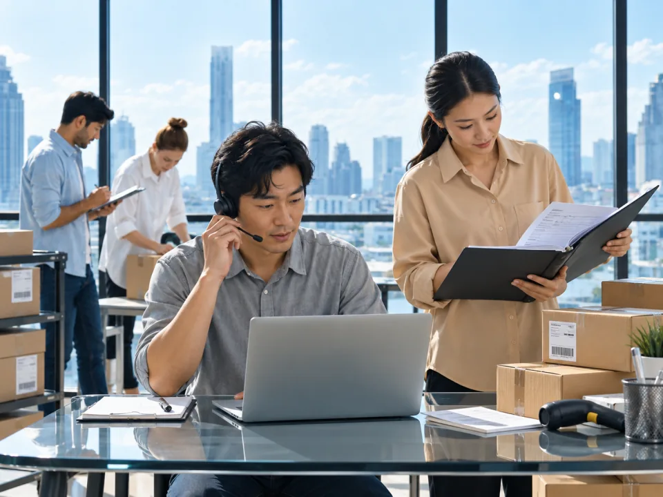 China operations team coordinating shipments and reviewing documents