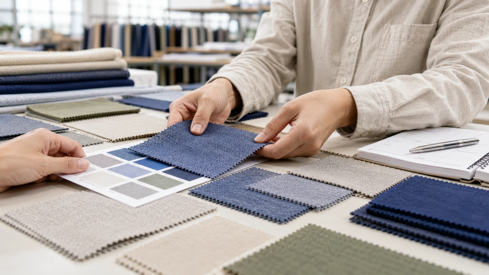 Selecting fabric colours and materials for production