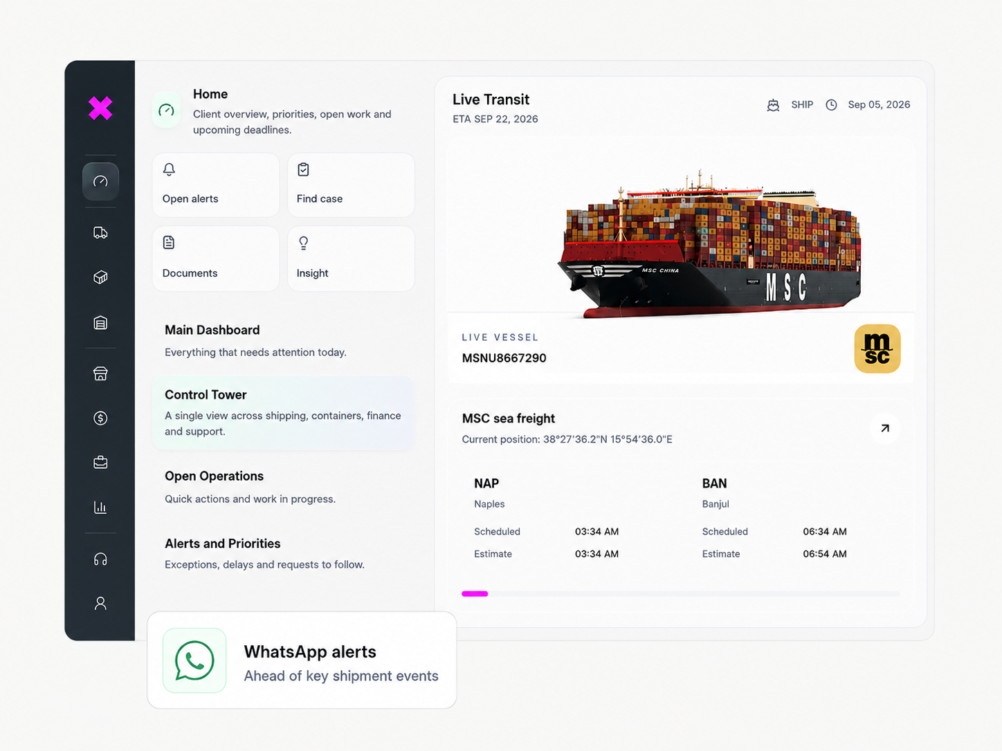 Tendency shipment tracking software showing live transit and container updates